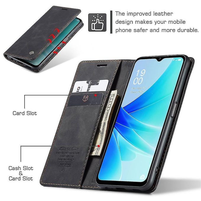 Caseme Black Wallet Retro Leather Kickstand Flip Case All-Round Protection Cover Case For Oppo A77