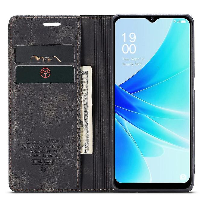 Caseme Black Wallet Retro Leather Kickstand Flip Case All-Round Protection Cover Case For Oppo A77