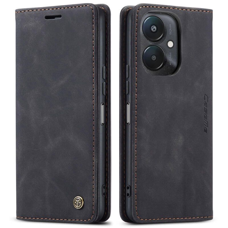 Caseme Black Wallet Retro Leather Kickstand Flip Case All-Round Protection Cover Case For Xiaomi Redmi 13C