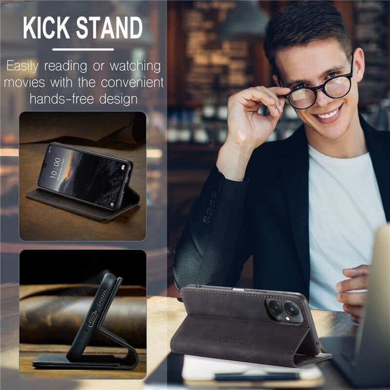 Caseme Black Wallet Retro Leather Kickstand Flip Case All-Round Protection Cover Case For Xiaomi Redmi 13C