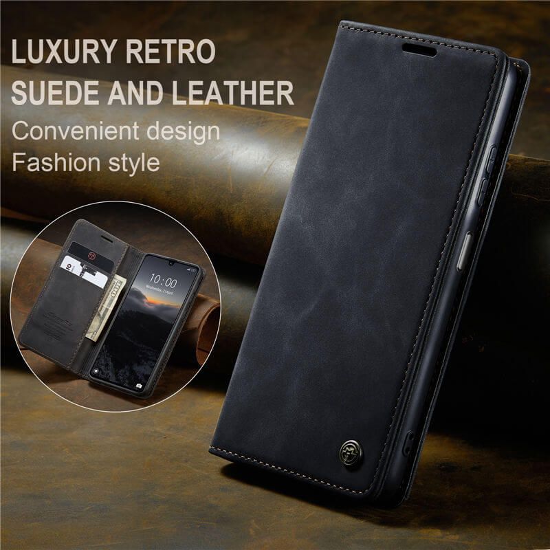 Caseme Black Wallet Retro Leather Kickstand Flip Case All-Round Protection Cover Case For Xiaomi Redmi 13C