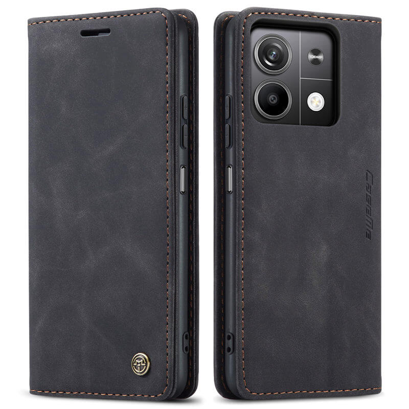 Caseme Black Wallet Retro Leather Kickstand Flip Case All-Round Protection Cover Case For Xiaomi Redmi Note 13 5G