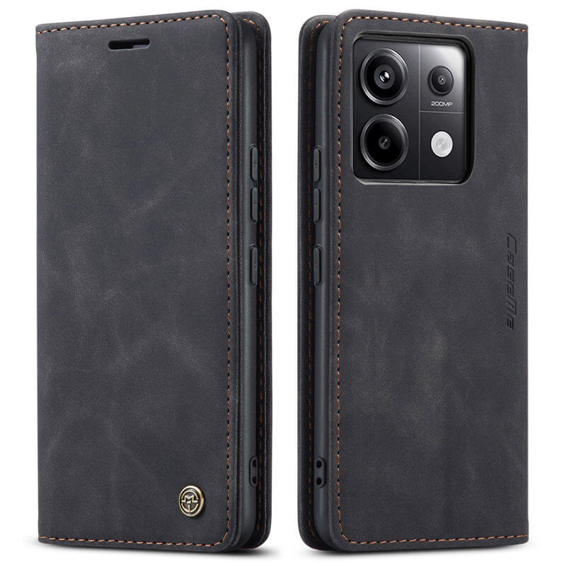 Caseme Black Wallet Retro Leather Kickstand Flip Case All-Round Protection Cover Case For Xiaomi Remi Note 13 Pro 5G