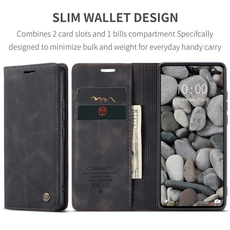 Caseme Black Wallet Retro Leather Kickstand Flip Case All-Round Protection Cover Case For Xiaomi Remi Note 13 Pro 5G