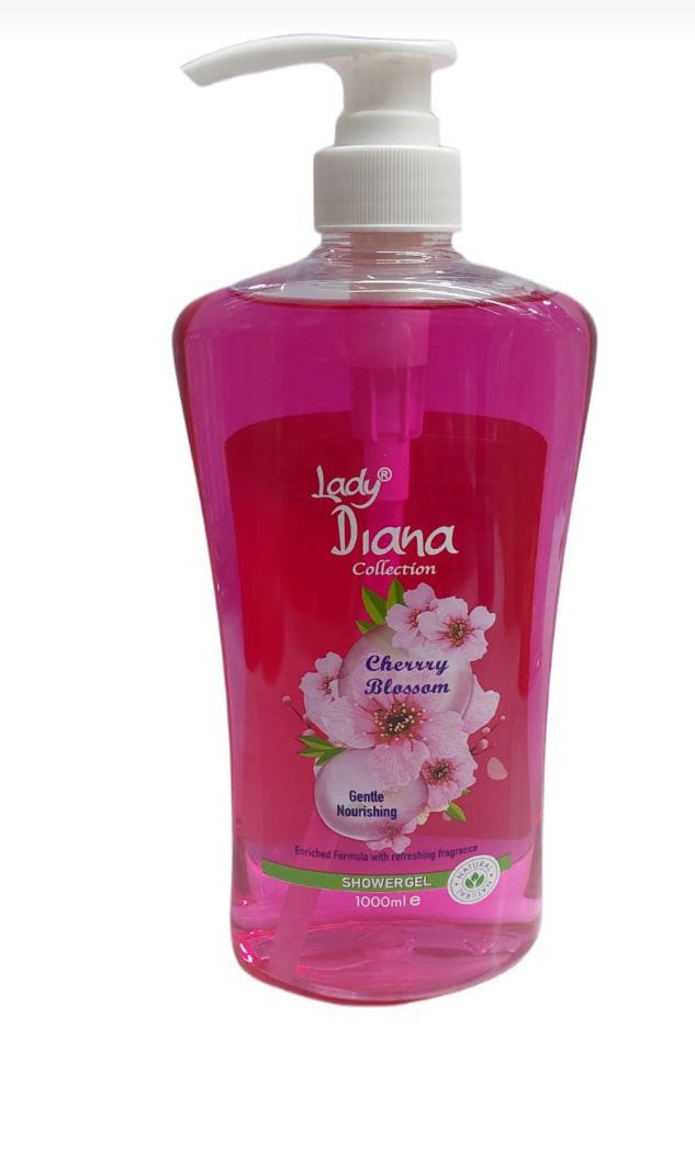 1 Litre Lady Diana Shower Gel Cherry Blossom  Bath and Shower Body Care Helps To Moisturize and Soothes The Skin Leaves The Skin Feeling Soft Gentle and Moisturized