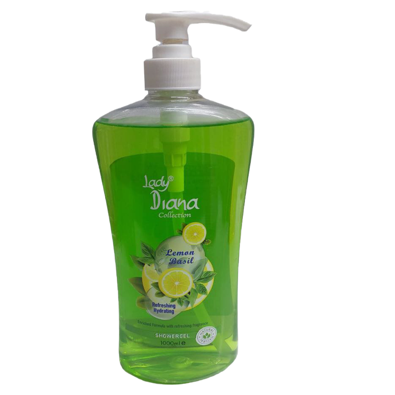 1 Litre Lady Diana Lemon Basil Shower Gel - 1000ml Bath & Shower Body Care Helps To Moisturize and Soothes The Skin Leaves The Skin Feeling Soft Gentle Body Washes