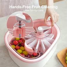 Fruit Vegetable Washing Machine Fruit Washing Spinner Device Vegetable Cleaner Device with Spin Scrubber Brush for Home Kitchen