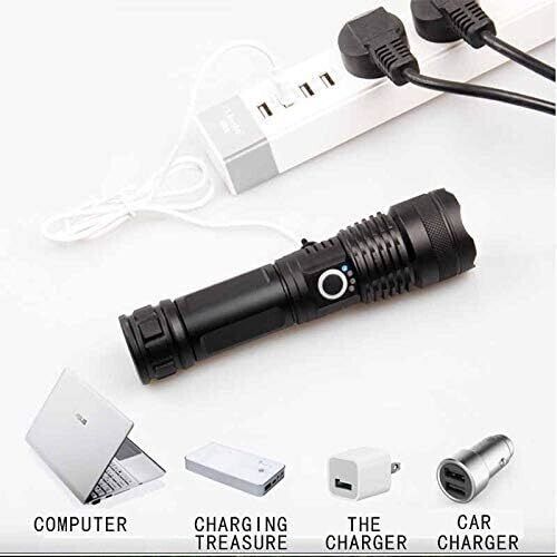 Super Bright LED Zoom Flashlight Torch Usb Rechargeable Waterproof Lamp