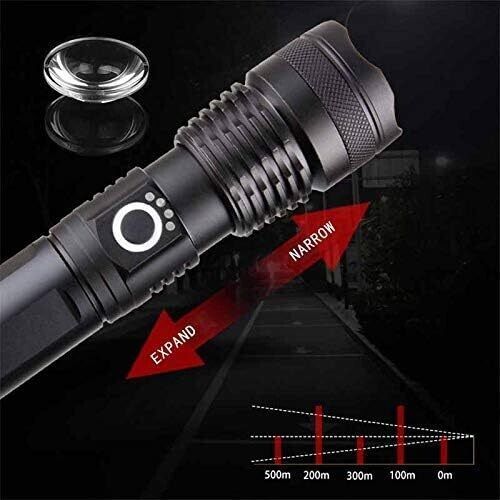 Super Bright LED Zoom Flashlight Torch Usb Rechargeable Waterproof Lamp