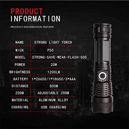 Super Bright LED Zoom Flashlight Torch Usb Rechargeable Waterproof Lamp