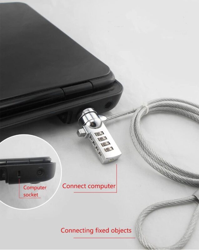 Laptop lock key or password (Universal Laptop Cable Lock Anti Theft 4-Digit Combination K-Slot Lock)
