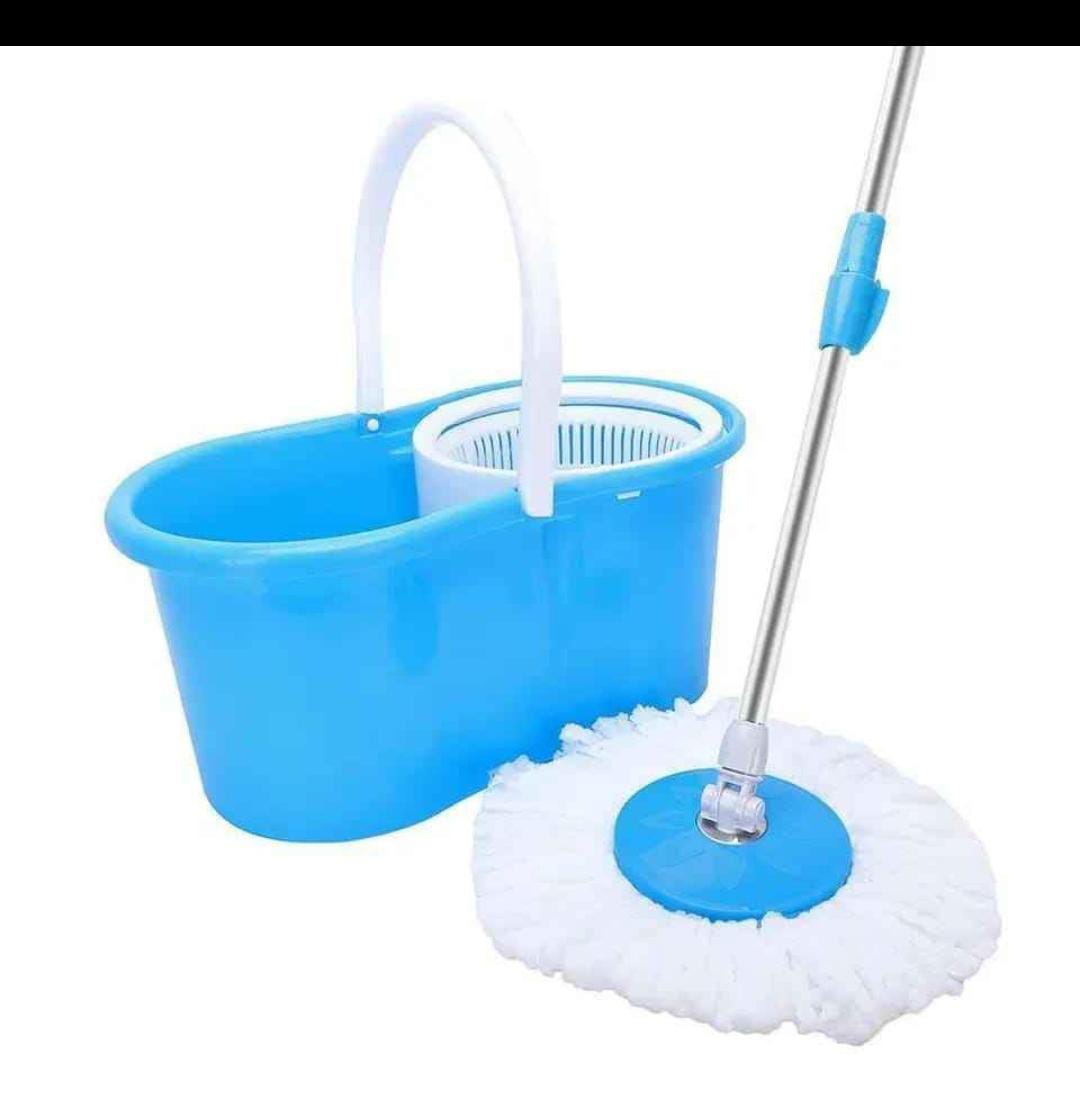 Metallic spin mop with wheels and extra mop cloth; 46× 22 × 26.5cm.360 rotating washable mop No spills, no shock