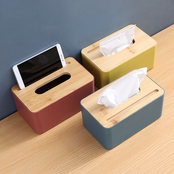 Hard ABS Serviette Holder with bamboo lid and phone holder