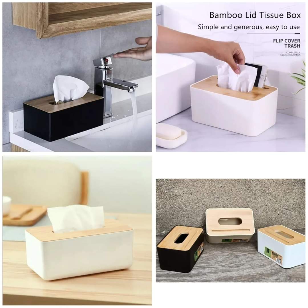 Hard ABS Serviette Holder with bamboo lid and phone holder