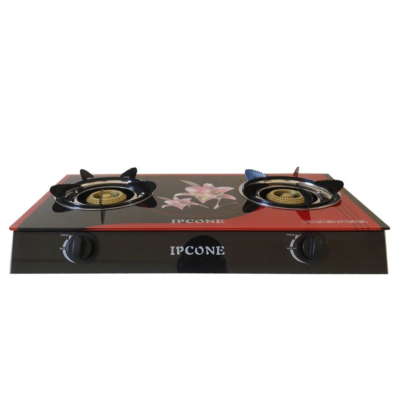 【Promotion 】Ipcone Glass Top Gas Cooker Double Burner Gas stove Auto Ignition  WITHOUT pipe and regular knob