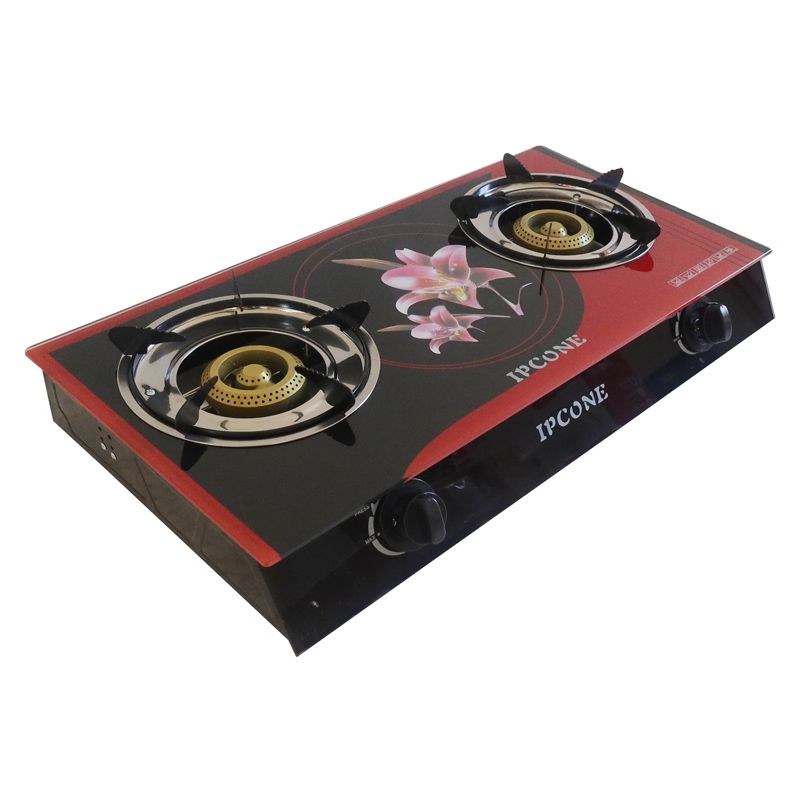 【Promotion 】Ipcone Glass Top Gas Cooker Double Burner Gas stove Auto Ignition  WITHOUT pipe and regular knob