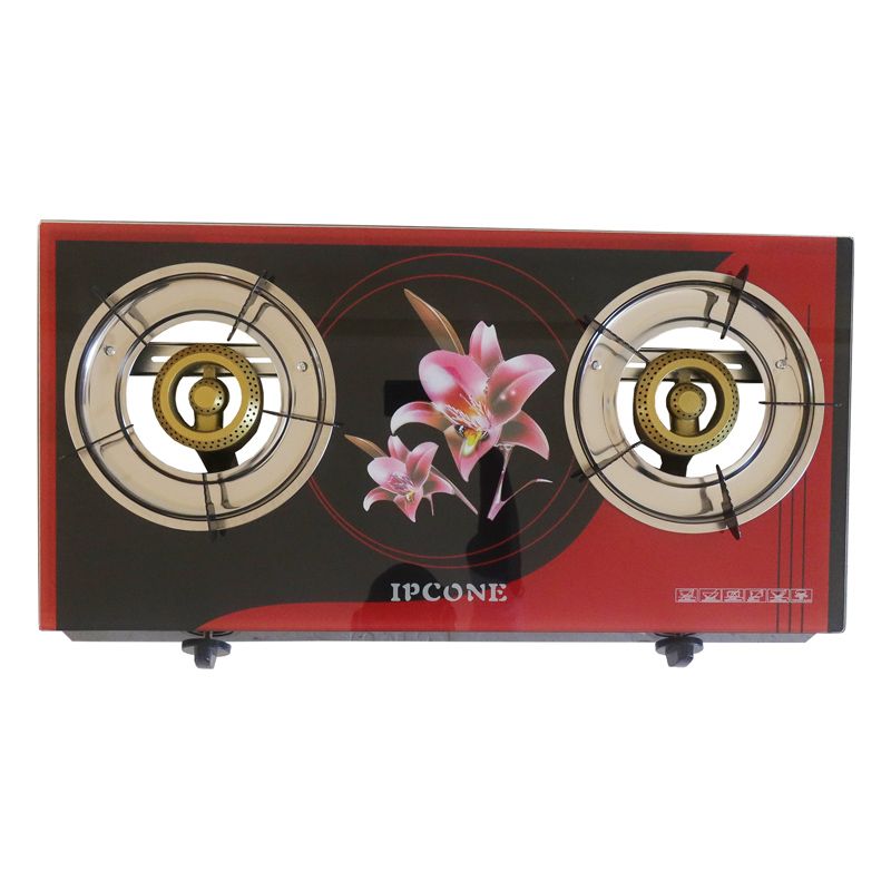 【Promotion 】Ipcone Glass Top Gas Cooker Double Burner Gas stove Auto Ignition  WITHOUT pipe and regular knob