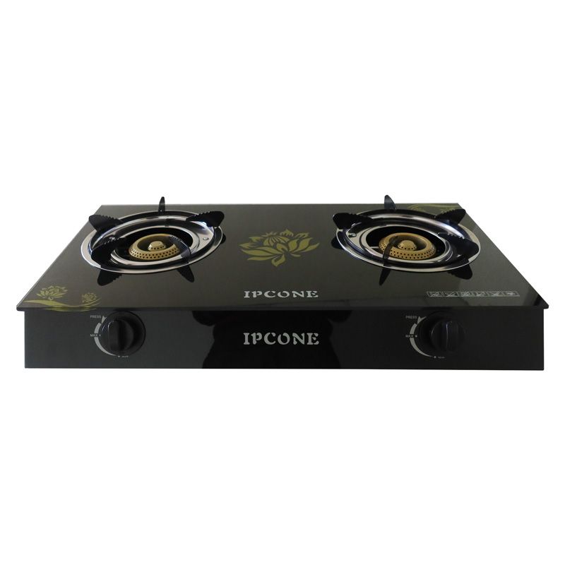 【Promotion 】Ipcone Glass Top Gas Cooker Double Burner Gas stove Auto Ignition  WITHOUT pipe and regular knob