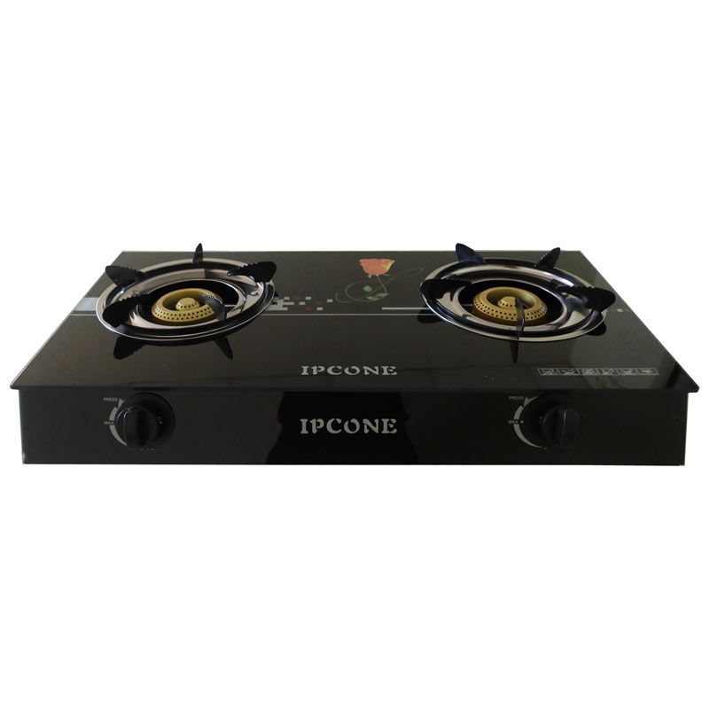 【Promotion 】Ipcone Glass Top Gas Cooker Double Burner Gas stove Auto Ignition  WITHOUT pipe and regular knob