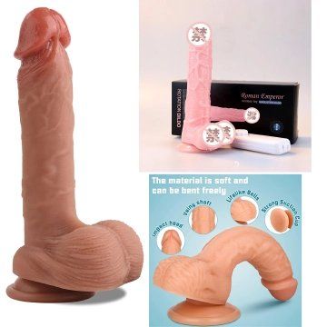 Dildo with Suction Cup for Hands-Free, Flexible Cock with Curved Shaft and Balls for Vaginal G-spot and Anal Play, Adult Sex Toy for Male & Female, Couples