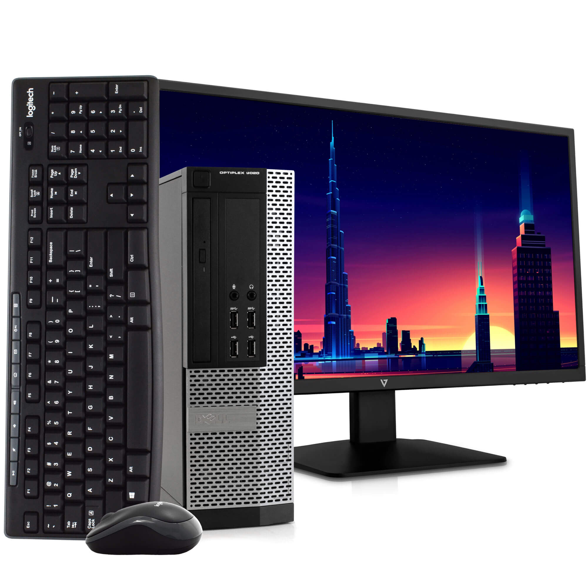 (FULLSET COMPLETE DESKTOP) Refurbished Dell Optiplex 790 SFF+ 19 Inch Monitor Desktop Computer PC Intel i5 - 2400 up to 3.4GHz, 4GB DDR3 500GB HDD HDMI DVD Windows 10 Pro 64-bit Business High