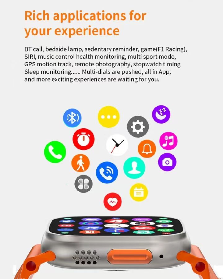 K18 New Smart Watch 2.01 inch Large Screen 8 in1 Strap Smartwatch Suit Waterproof Fitness Tracking Bluetooth Call Smartwatch
