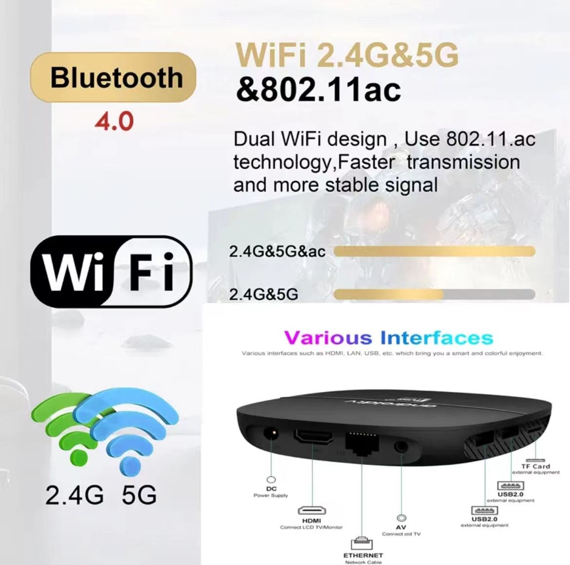 TV98ATV set-top box H313 4K high-definition Bluetooth dual band WIFI network TV box