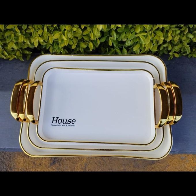 3 PCS SERVING TRAYS GOLDEN HANDLES CUTE