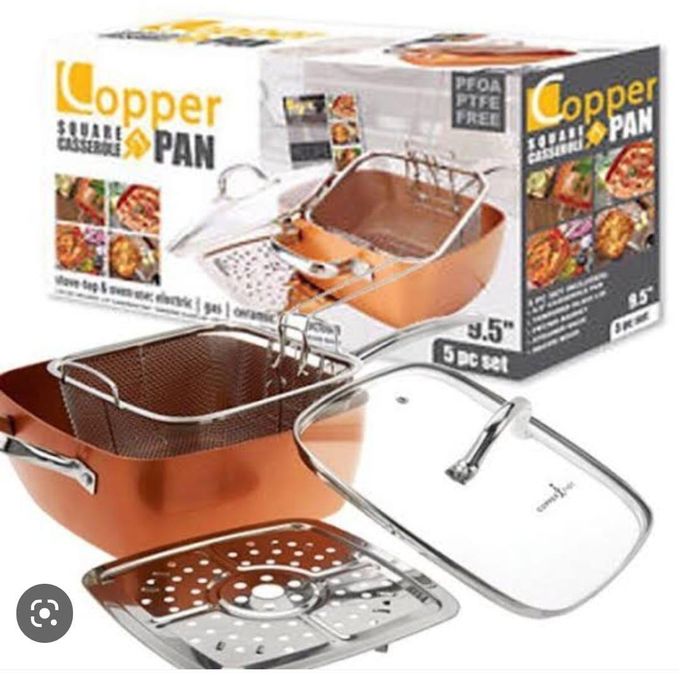 5 PC SET SQUARE COPPER PAN 9.5" LONG HANDLE FREE ITEM