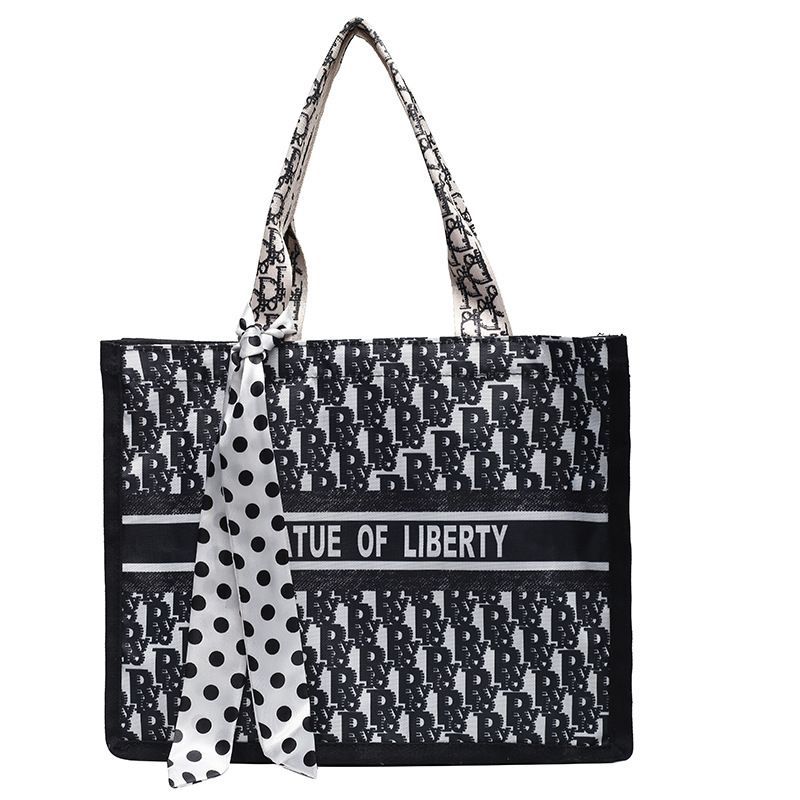 Exquisite Workmanship Canvas Shoulder Large Capacity Silk Scarf Women's Casual Tote Bag