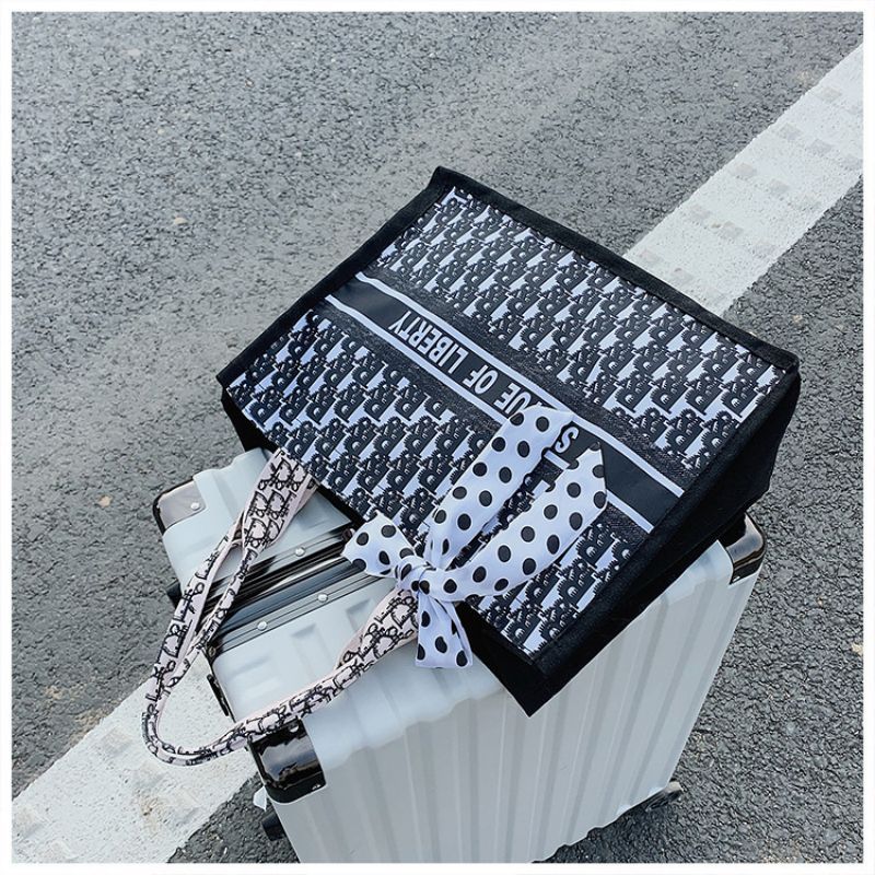 Exquisite Workmanship Canvas Shoulder Large Capacity Silk Scarf Women's Casual Tote Bag