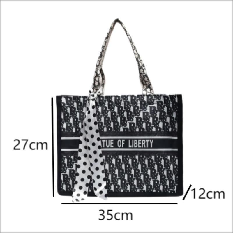 Exquisite Workmanship Canvas Shoulder Large Capacity Silk Scarf Women's Casual Tote Bag
