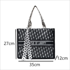 Exquisite Workmanship Canvas Shoulder Large Capacity Silk Scarf Women's Casual Tote Bag
