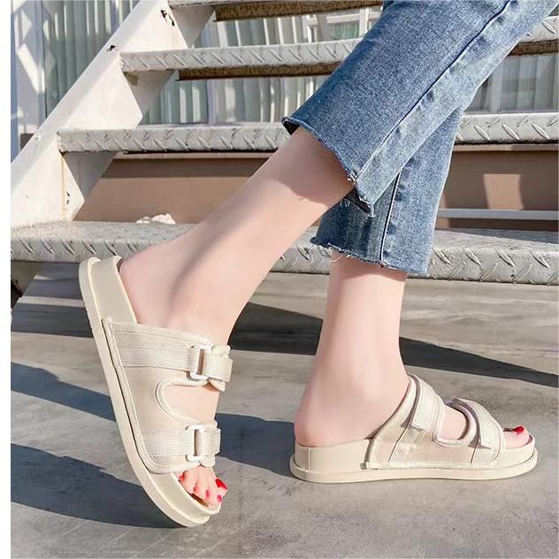 Exquisite Workmanship Non-Slip Sandals Fashion Wear Thick Soles Adjustable Flip-Flops Women's Cloth Strap Sandals Mules & Clogs  beige,EU36