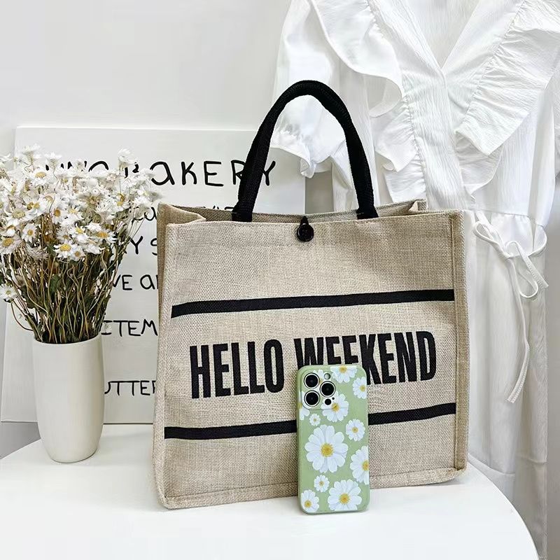 handbags Tote Bags Women'S Hemp Bag Geometric Retro Simple Shopping Bag Storage Large Capacity Hand Bill Shoulder Bag