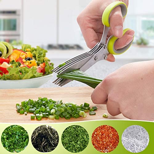Herb Scissors With 5 Blades And Cover - Cool Kitchen Gadgets