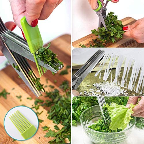 Herb Scissors With 5 Blades And Cover - Cool Kitchen Gadgets