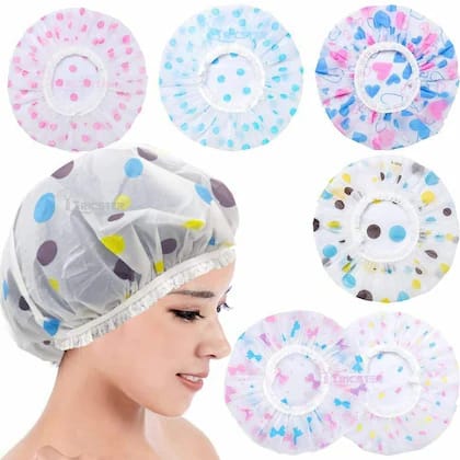 2 Pcs Bathroom Bath Shower Caps Reusable Elastic Band Nylon shower caps random color