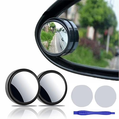 2 pcs Blind Spot Mirrors, 2" Round HD Glass Convex 360° Wide Angle Side Rear View Mirror with ABS Housing for Cars SUV and Trucks, Black, Pack of 2