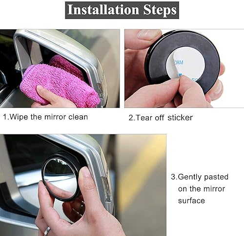 2 pcs Blind Spot Mirrors, 2" Round HD Glass Convex 360° Wide Angle Side Rear View Mirror with ABS Housing for Cars SUV and Trucks, Black, Pack of 2