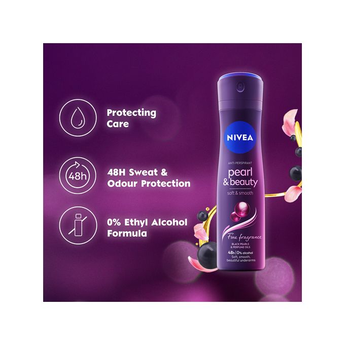 NIVEA Pearl & Beauty Black Pearl Fine Fragrance Anti-Perspirant Spray, 48h - 150ml