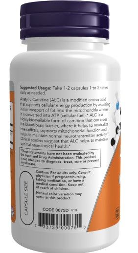 Now Acetyl L-Carnitine 500mg 50s