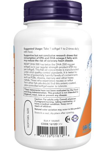 Now DHA-500 Fish Oil, Double Strength Softgels 180s