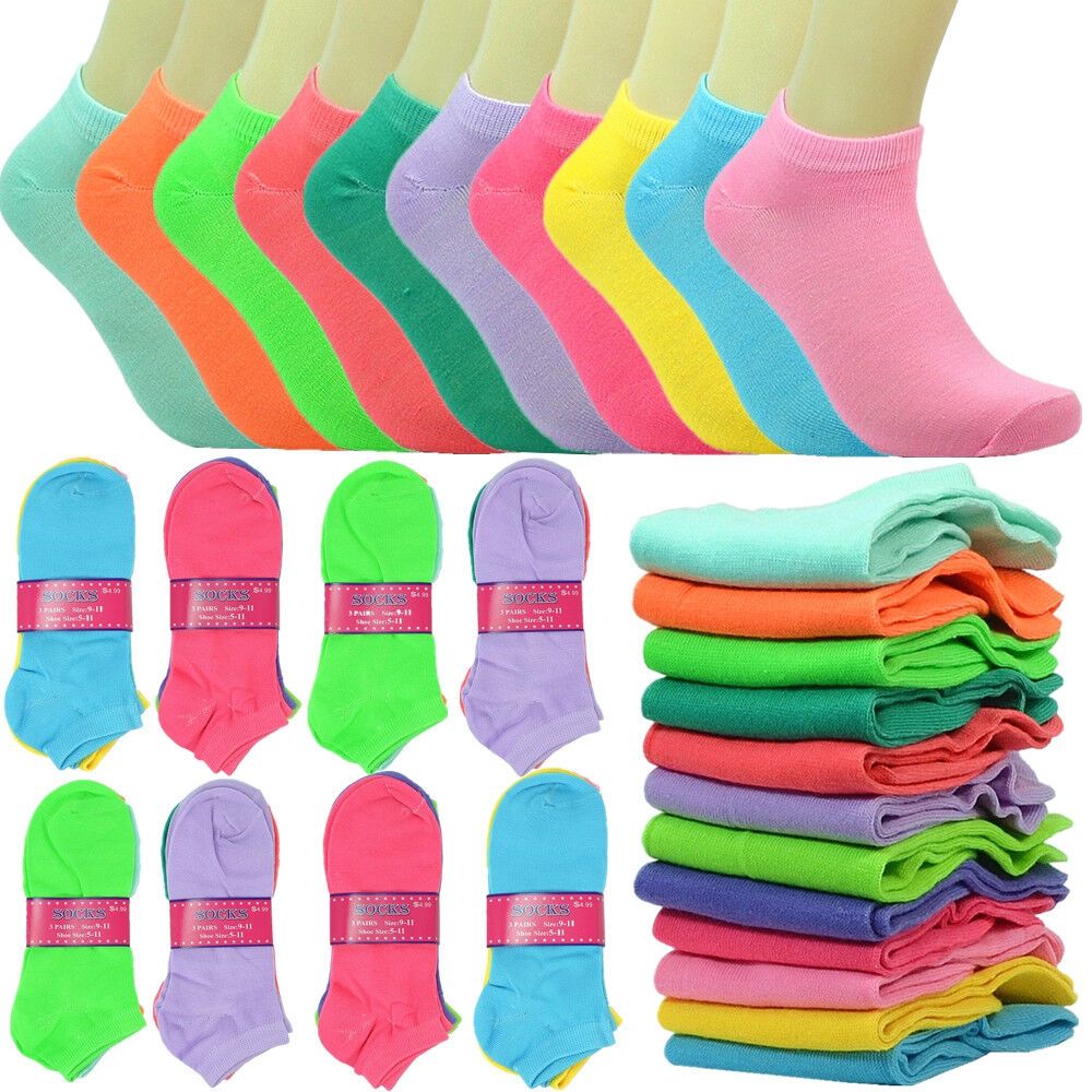 12Pairs Bright Ladies Ankle Socks Neon Casual Happy Socks for Women and Girls Striped Foodie Leaf Dotted Assorted patterns