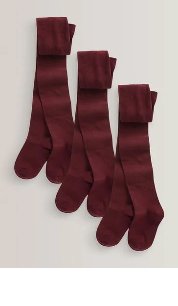 3 Pair Packs Tights Girls Back To Schools Warm Cotton Rich - Maroon