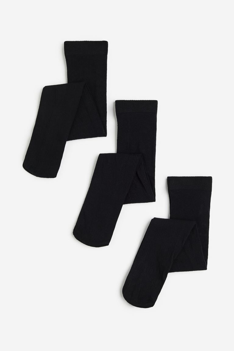 3 Pair Packs Tights Girls Back To Schools Warm Cotton Rich - Black