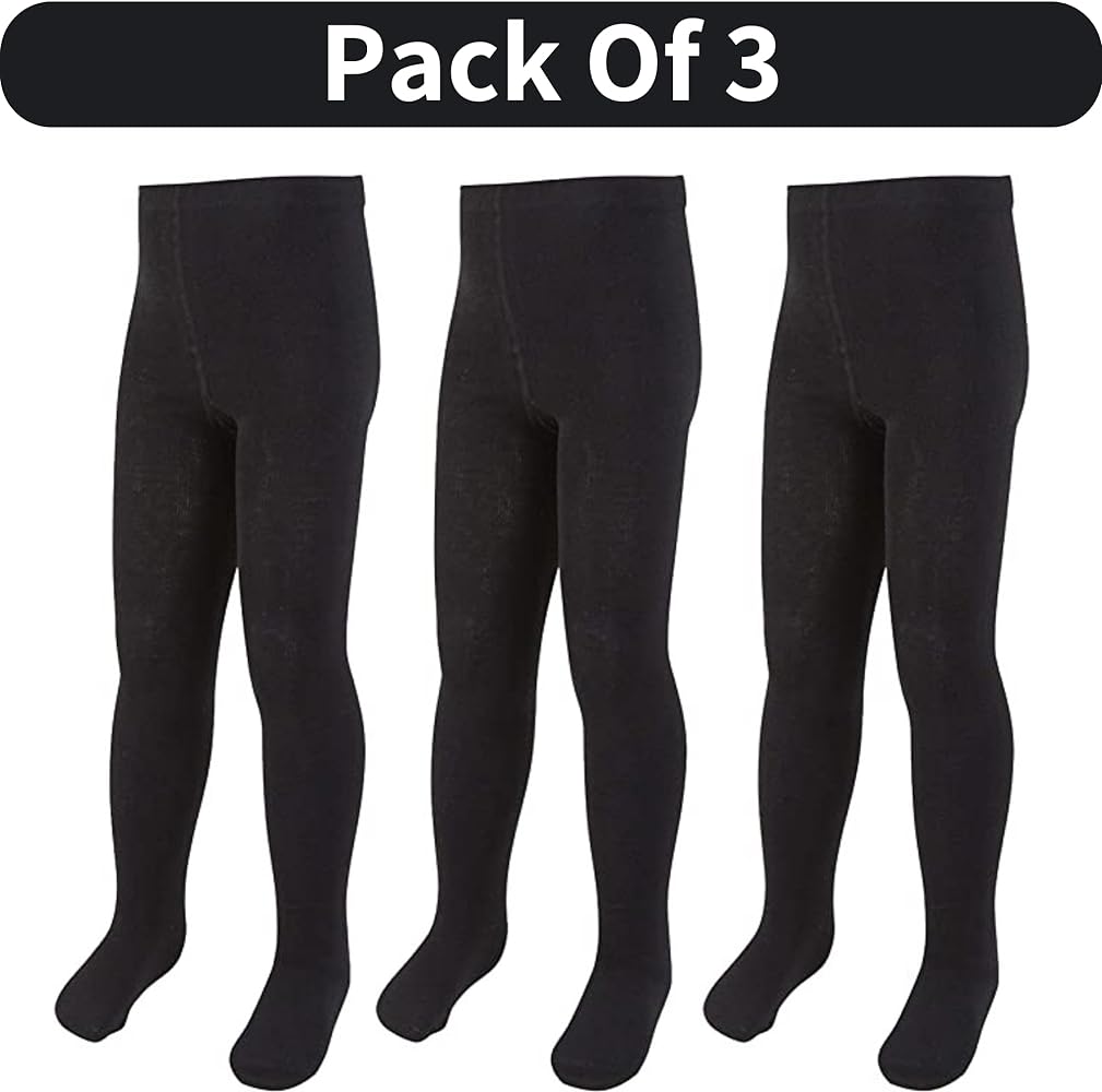 3 Pair Packs Tights Girls Back To Schools Warm Cotton Rich - Black
