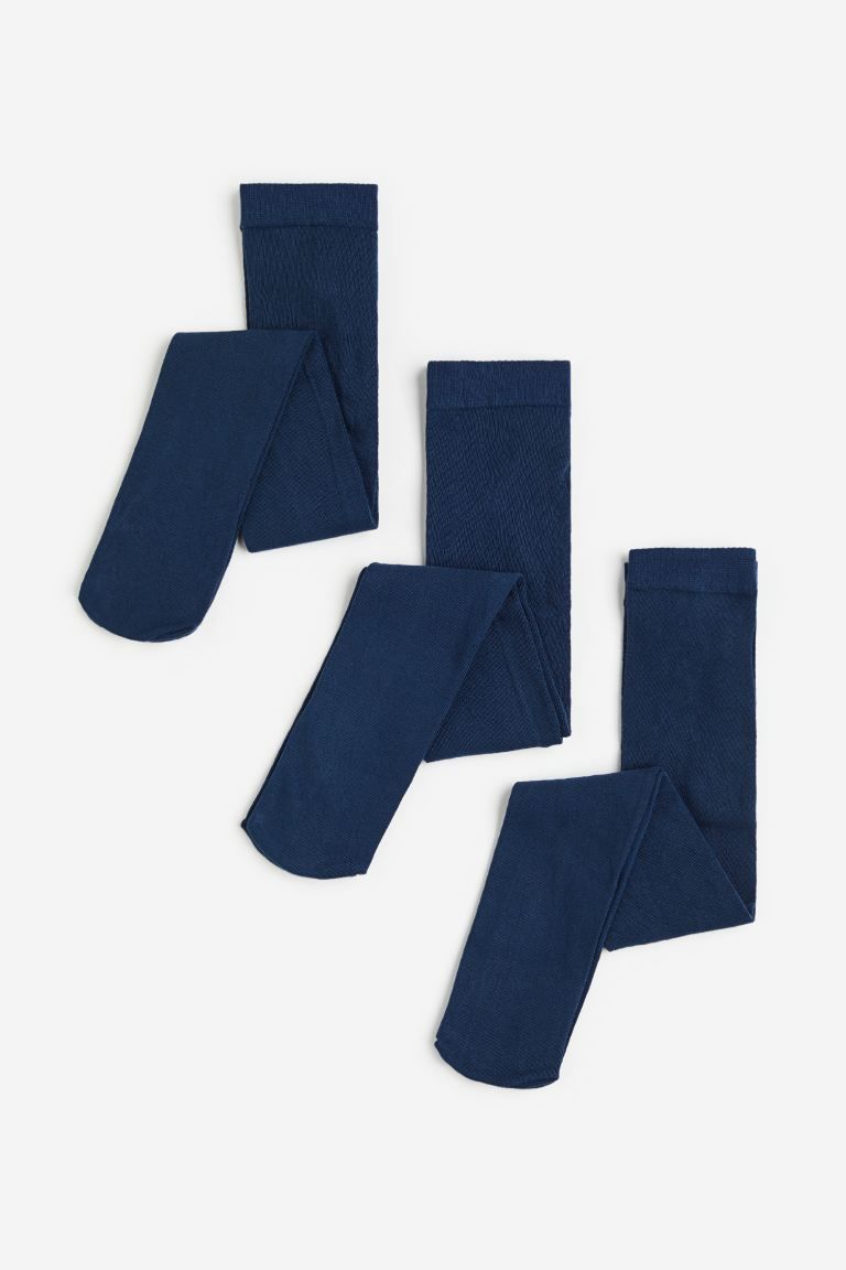 3 Pair Packs Tights Girls Back To Schools Warm Cotton Rich - Navy Blue