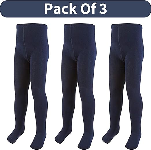 3 Pair Packs Tights Girls Back To Schools Warm Cotton Rich - Navy Blue