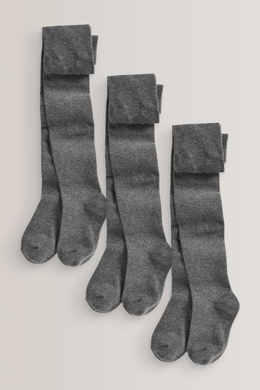 3 Pair Packs Tights Girls Back To Schools Warm Cotton Rich - Gray